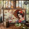 Japanese Geisha Metal Wall Art  Vintage Oriental Style D Relief Sculpture with Umbrella  Floral Design Decorative Plaque for