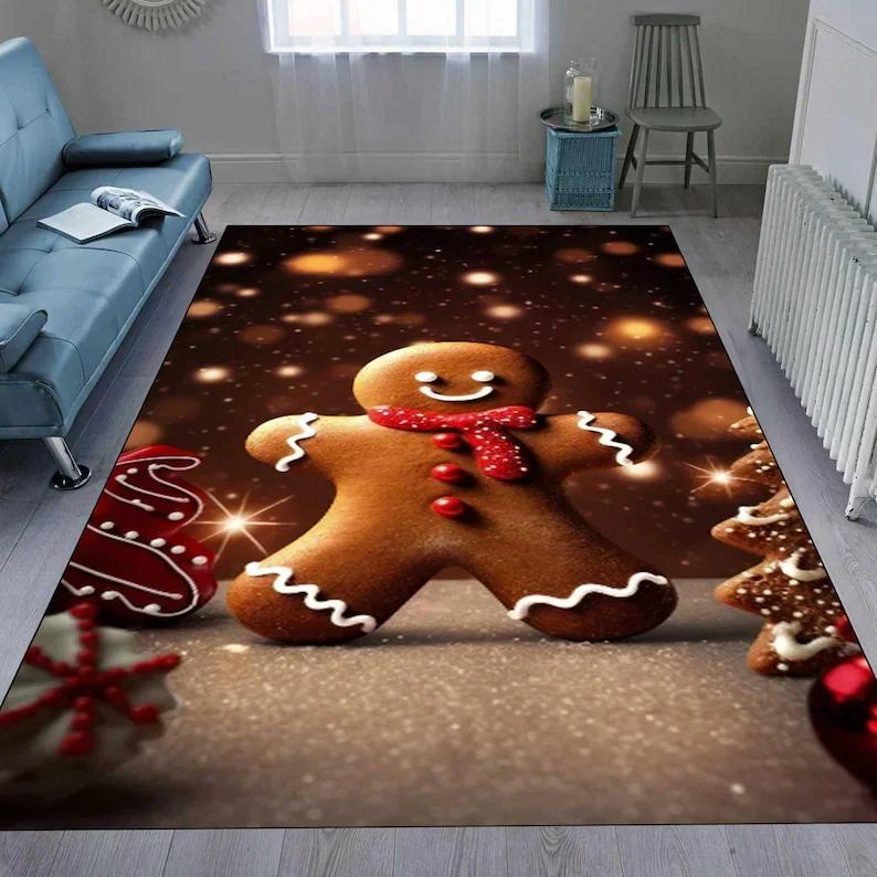 ChristmasGingerbread Rug Eve Decor Cute Christmas Area Rug Merry Christmas Festive Area Rug for Holiday Cheer New Year Gifts