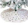 35 Inch Christmas Tree Skirt Gold Sequin Feather Snowflake Pattern White Faux Fur Tree Skirt Fluffy Plush Tree Base Mat for Holiday Home Decor