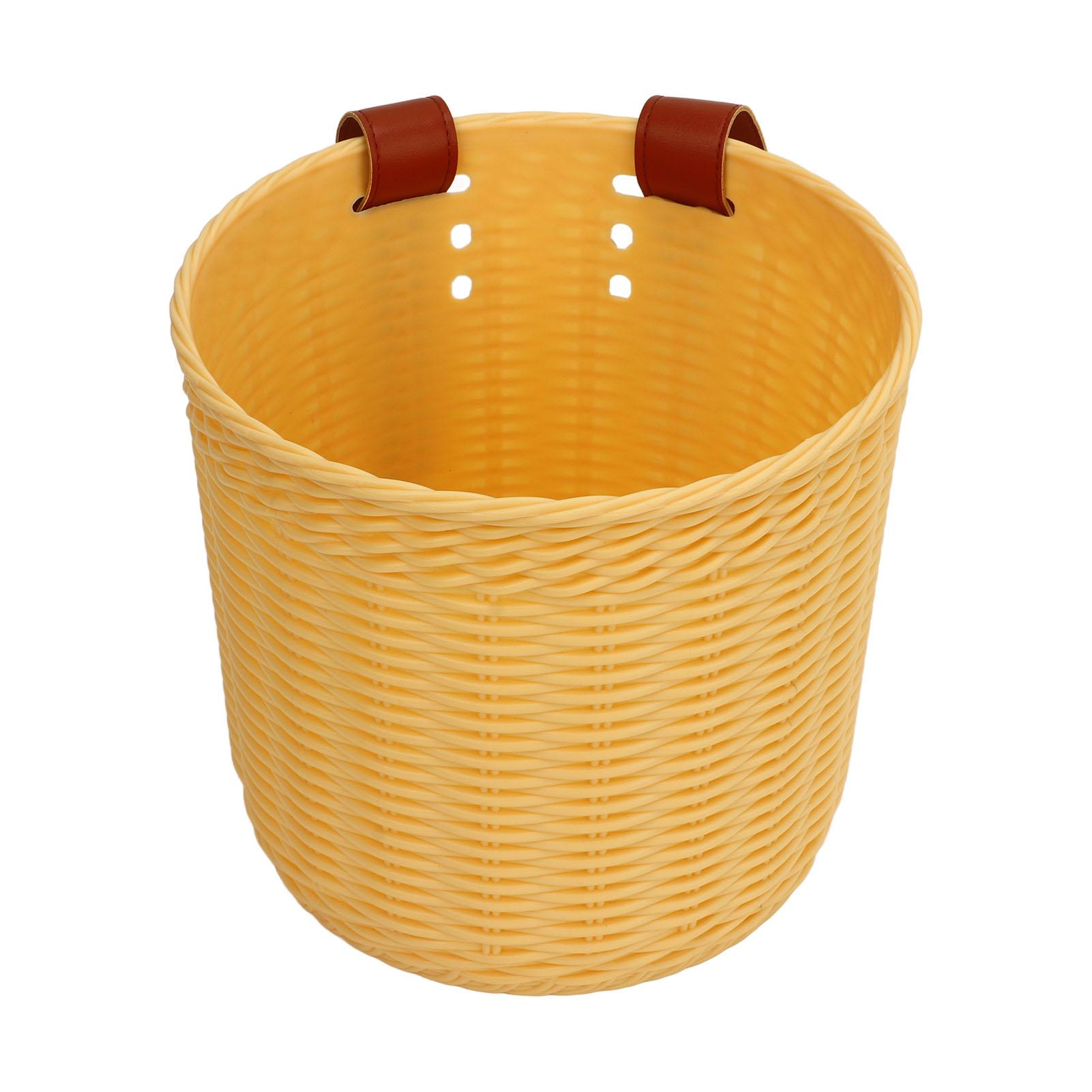 Shoemst Yellow Front Handlebar Bicycle Basket Multipurpose Simulation Wicker Round Shape Large Capacity Bike Baskets