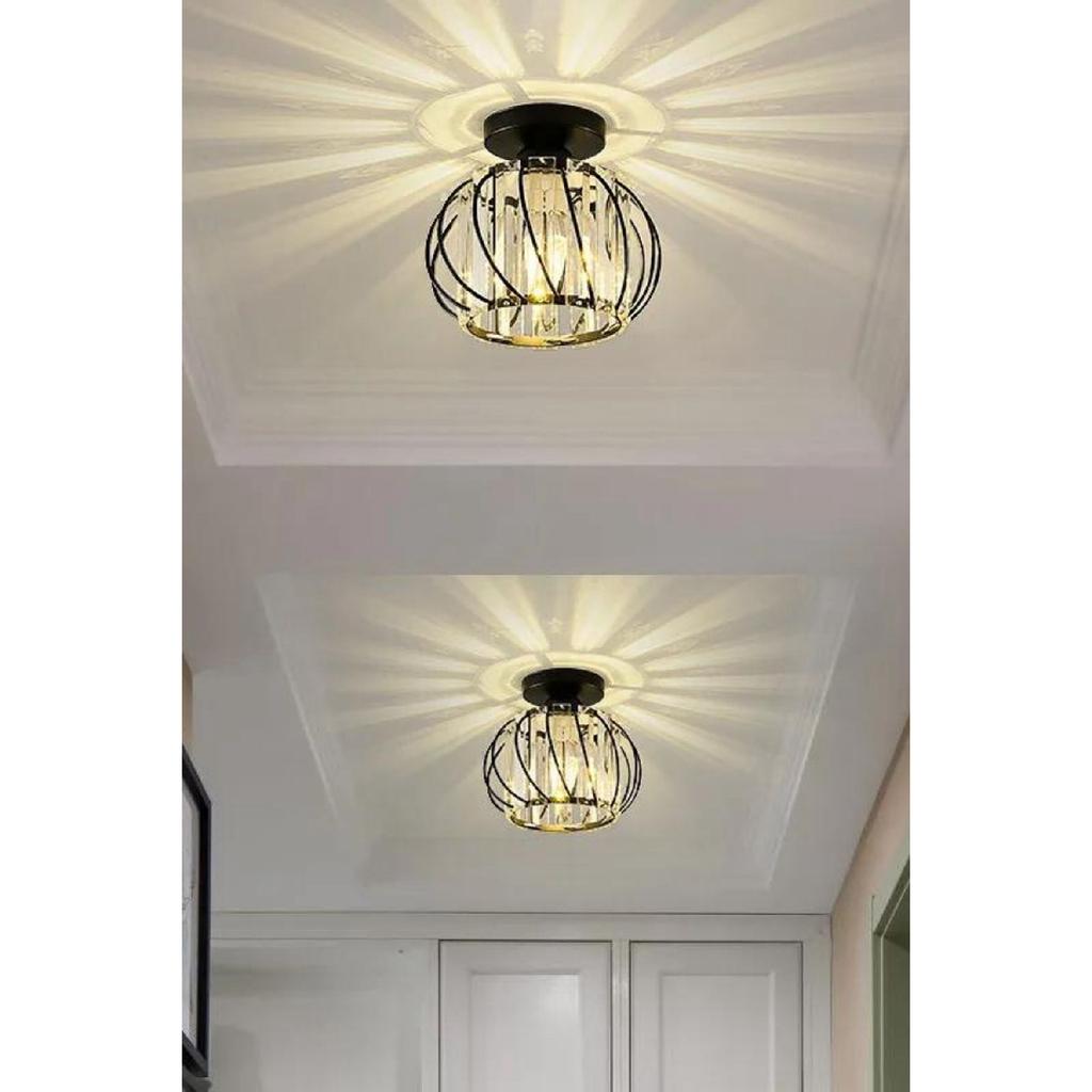 Crepuscolo Model Black Color Metal Crystal Stone Living Room Kitchen Bedroom Plafonier Chandelier