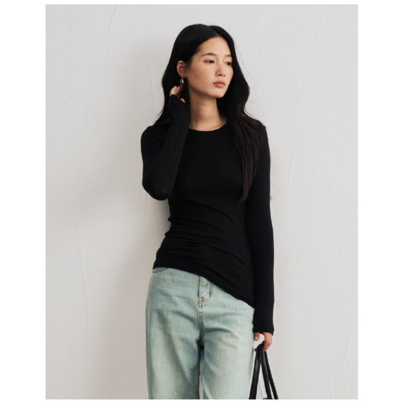 Tencel Modal Cashmere Bottoming Shirt for Women in Autumn and Winter Slim Solid Color Skin-friendly T-shirt High-end Light Luxury Knitwear