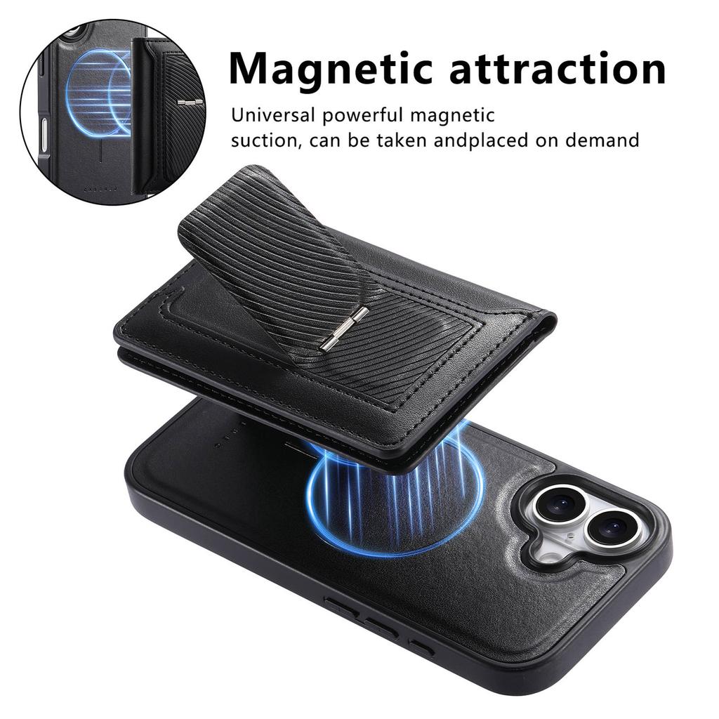 CASENEO For iPhone 17 Detachable Magnetic Phone Case with Card Holder Kickstand TPU PU Leather PC Phone Cover Compatible with MagSafe