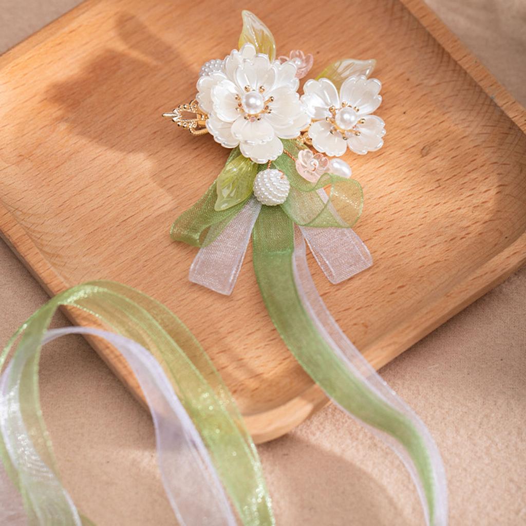 Chinese Style Hair Clips With White Peony Ribbon Vintage Clip Hair Hairpin For Gown Dress Cheongsam Hairstyle Making Tools 1pair