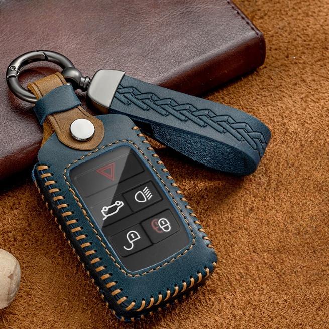 

Кожаный чехол для дистанционного ключа автомобиля, держатель для Land Rover Range Rover Sport Evoque Freelander, Jaguar XF XJ XE XJL XFL A style синий
