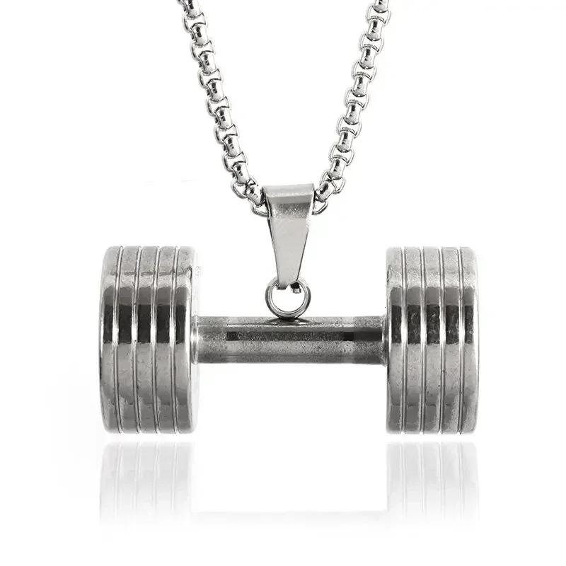 Coole Titanstahl Kurzhantel Anhänger Halskette Langhantel Fitness Anhänger für Männer und Frauen Freizeit Sport Punk Schmuck