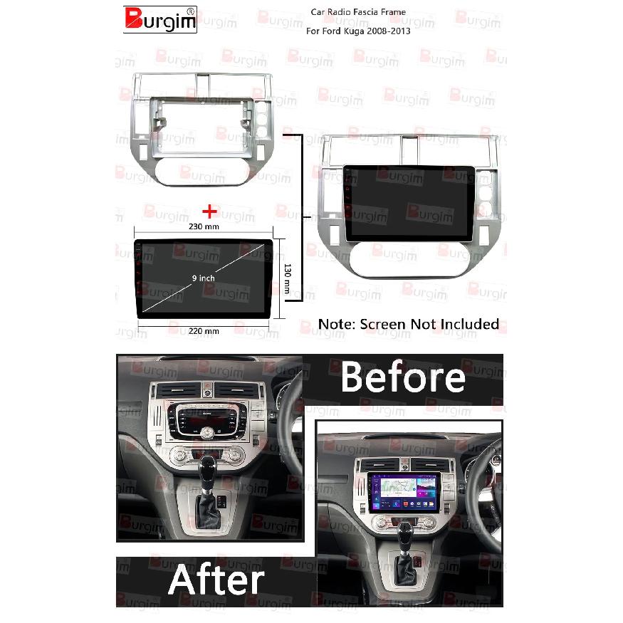 Car Radio Fascias Frame For Ford Kuga 2008-2013 9 inch 2DIN Carplay Stereo Panel 16PIN Harness Wire Power Cord Cable Canbus Box