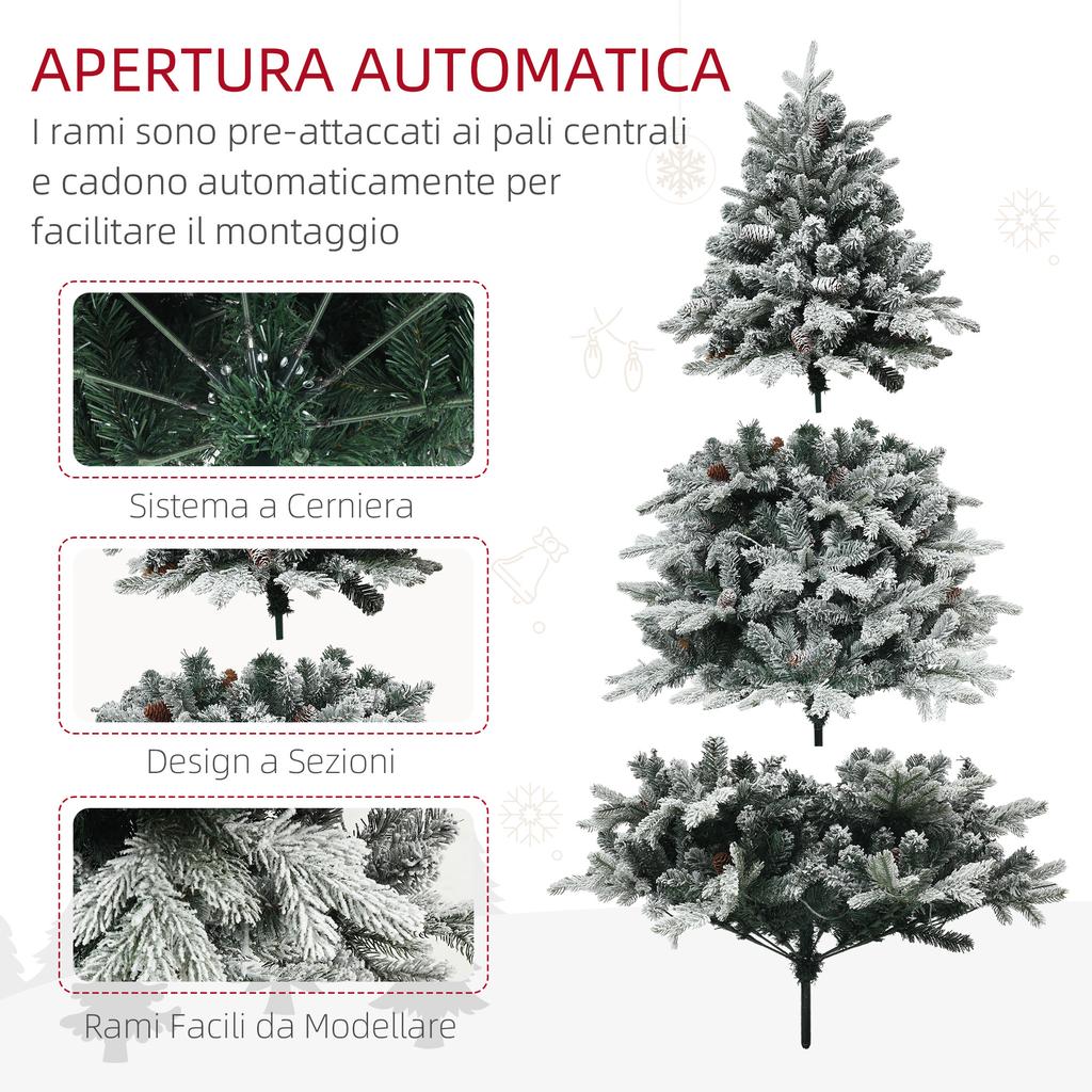 180cm Artificial Christmas Tree with 793 Branches, LED Lights and Snow-Covered Branches, Green