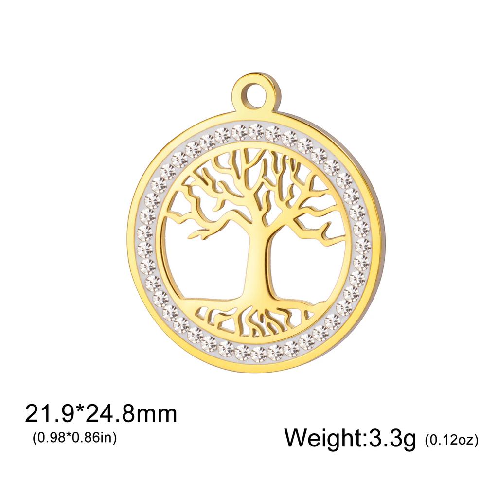 Xiaomi 3pcs/lot Amulet Tree of Life Round Clear Zircon Pendant Stainless Steel Gold Color Charms for Necklace Earring Jewelry Making