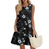 Women's Casual Fashion Breathable Round Neck Vest Floral Holiday Dress With Pockets