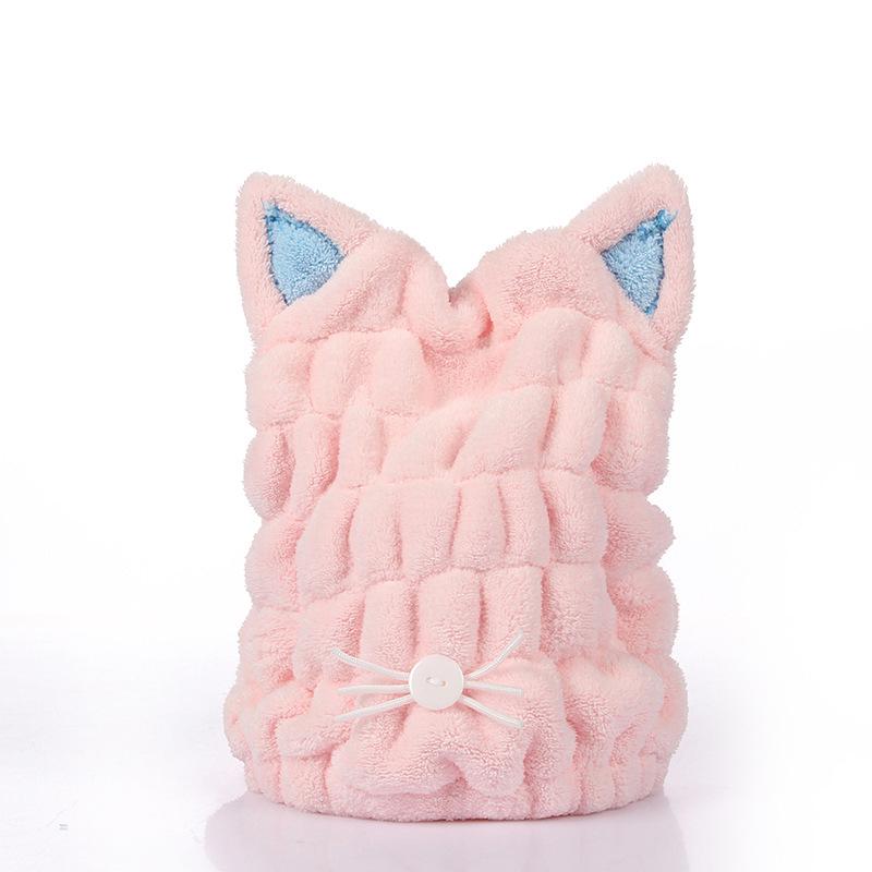 Women's Quick-Dry Coral Fleece Hair Wrap - Soft, Absorbent Cat Ear Bath Cap