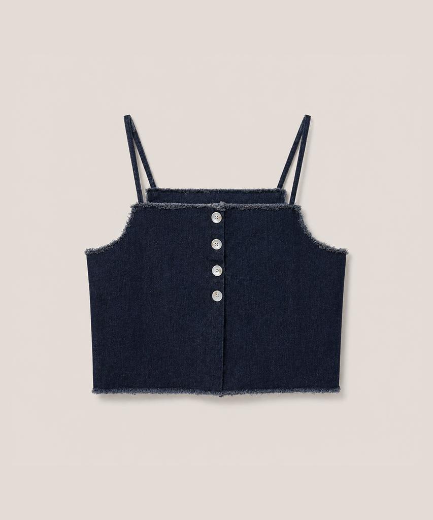 320SHOWROOM Reversible Button Denim Crop Sleeveless Top Deep Blue