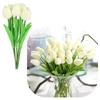 Silicone Tulips Artificial Flowers 34 Cm Decorative Plants for Vase 5 Pcs - Cream