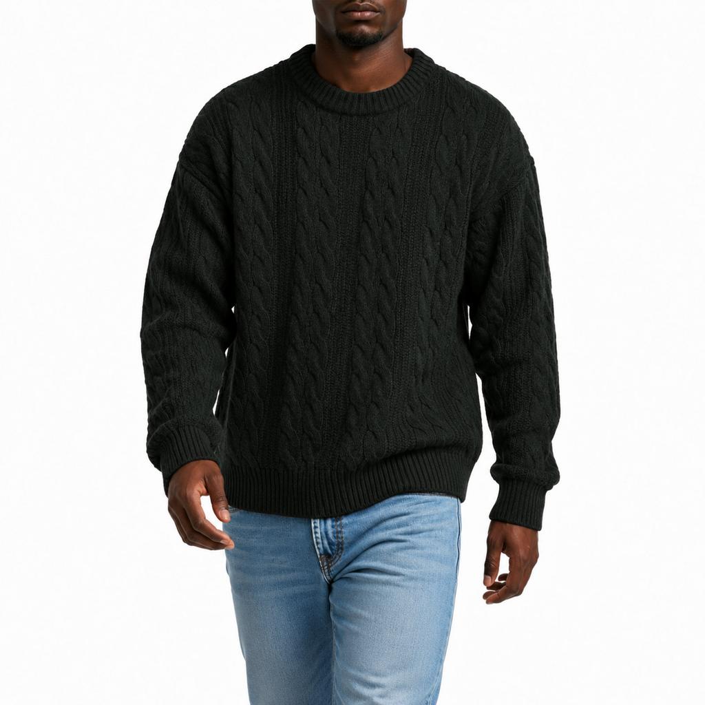 Men's Retro Cable Knit Neck Pullover Sweater, Color, for Fall and Winter