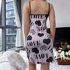 New Yellow Love Heart Nightgown Women's Mini Sleep Dress Spaghetti Strap Cami Sleepwear Casual Summer Gift Trendy