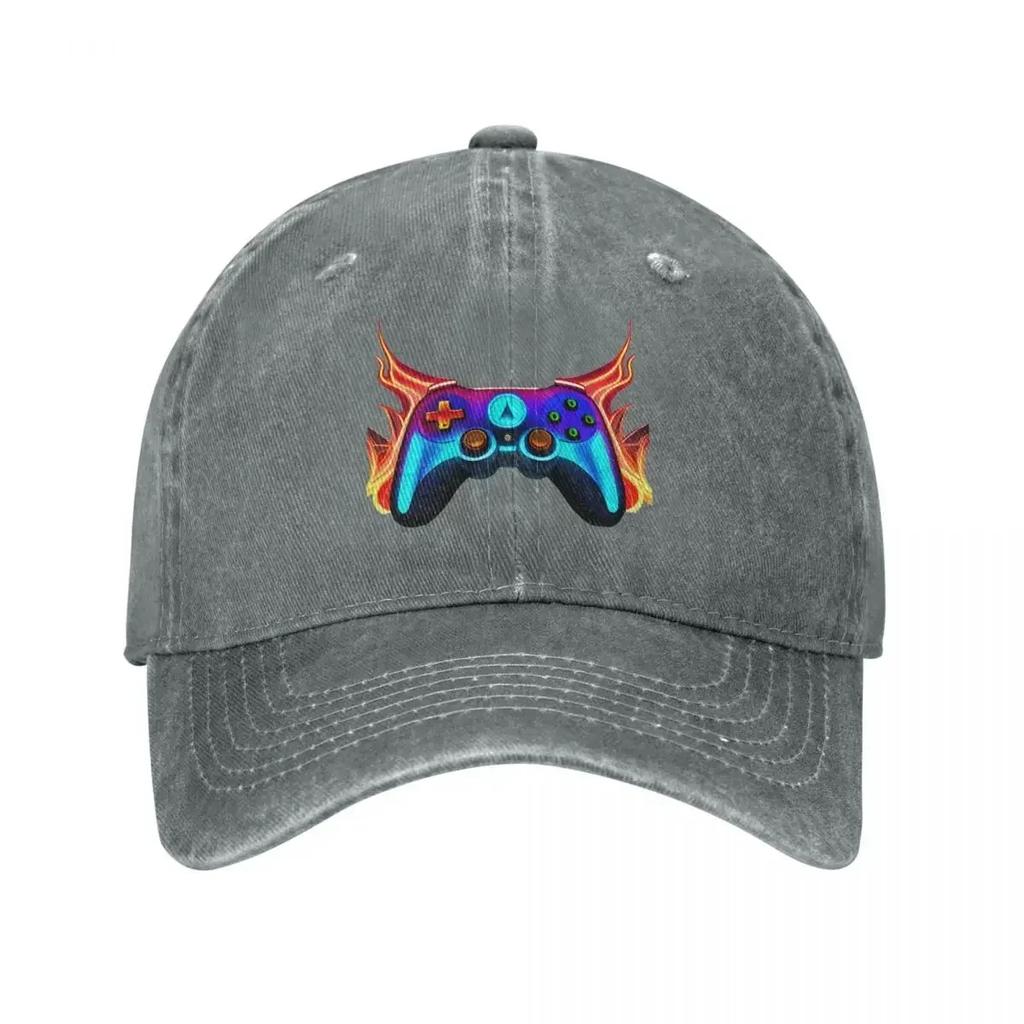 Flaming Neon Gaming Controller Baseball Cap Vintage Distressed Washed Gamepad Funny Sun Cap Men Women Outdoor All Seasons Hats