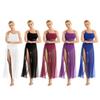 Dance Costume Practice Wear Mesh Splice Asymmetrical Mesh Maxi Dance Dress with Built-In Leotard