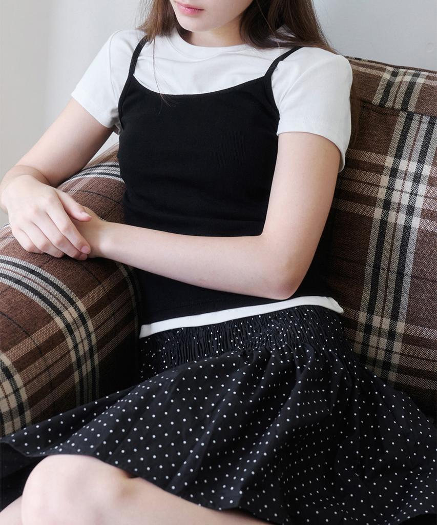 Alkialka Smocked Dot Skirt (Black)