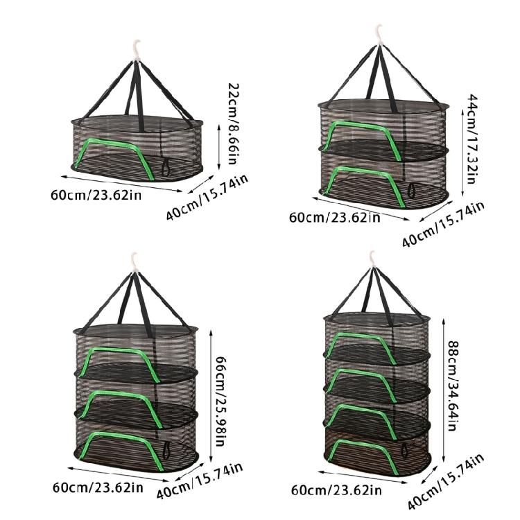 Breathable Mesh Fish Drying Rack Vegetable Dryer with 360 Degree Rotating Hook Foldable Indoor Hanging Hanging Net