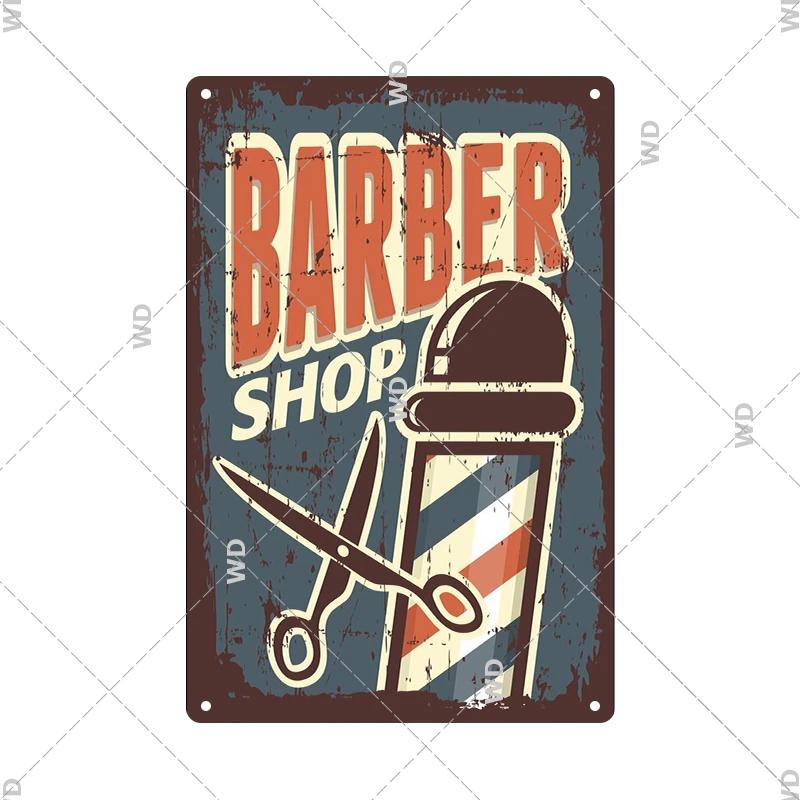 Classic Barber Shop Vintage Tin Signs Decorative Metal Plaque Metal Retro Wall Plates Salon Haircut and Shave Poster Wall Decor