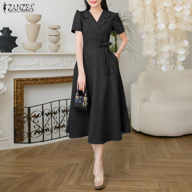 ZANZEA Women Casual V-neck Elegant Summer Short Sleeve Dress