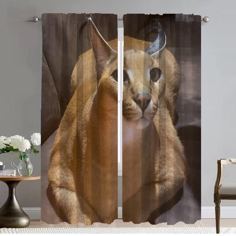 Blackout Kitchen Curtains for Living Room Curtain for Room 2 Panel Caracal Shades Halloween Decoration Home Interior Curtains