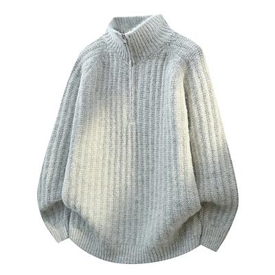 Autumn Winter Half Zipper Knitted Sweater Men Warm Stand Neck Pullovers Casual Knitwear