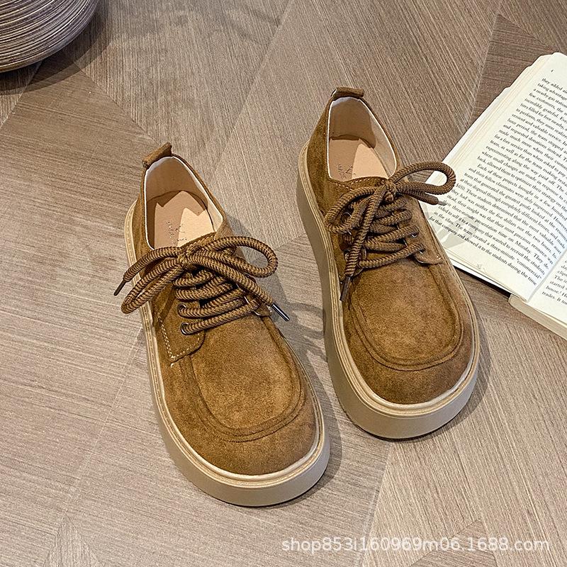 Fairy Wind Thick Bottom Lace-Up Lovely Girl 2025 Autumn Vintage Casual Muffin Lace-Up Large Size Commuter Shoes Woman