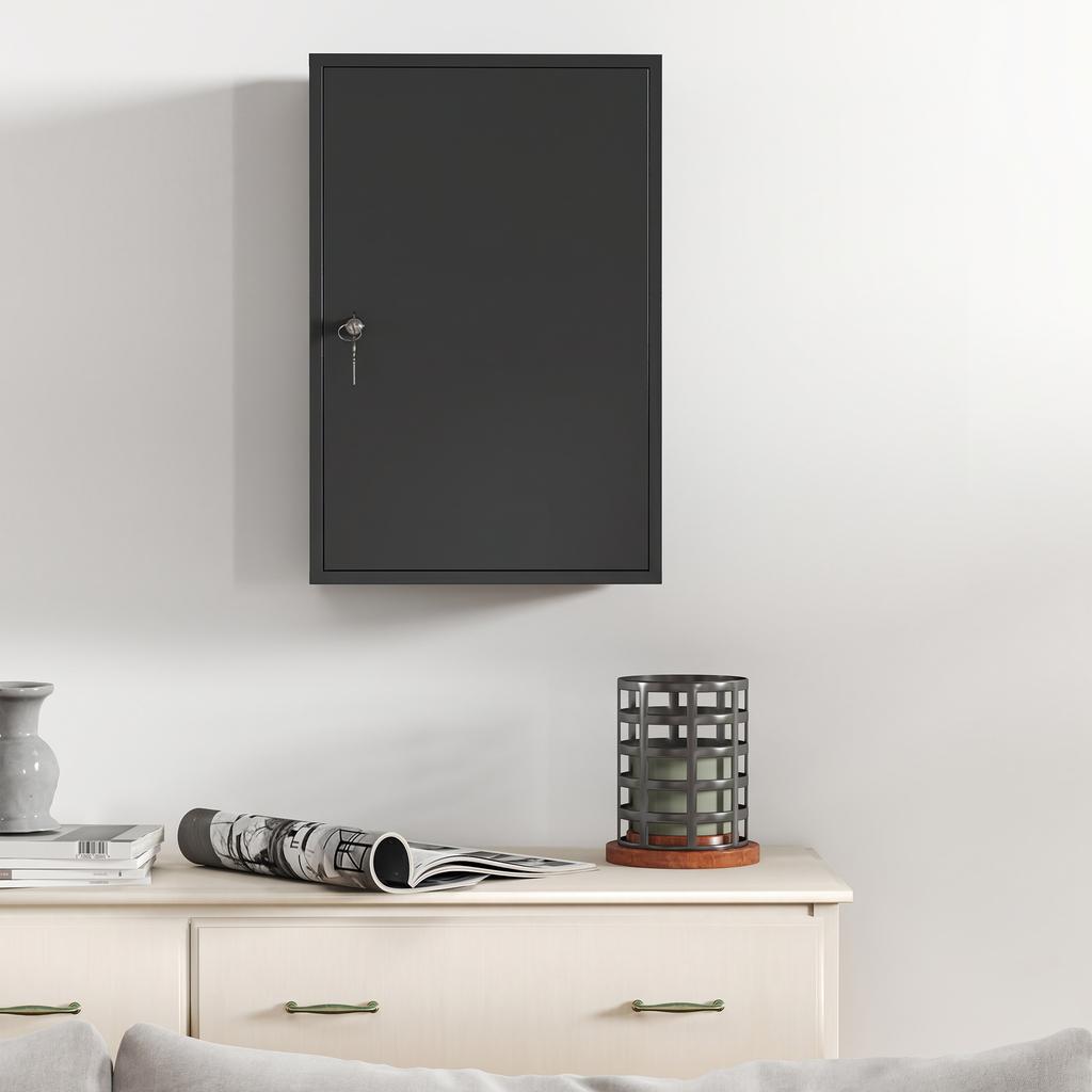 Medicine Cabinet, 2-Shelf 3-Tier, Lock, 40 x 18 x 60 cm, 2 Keys, Metal, Black