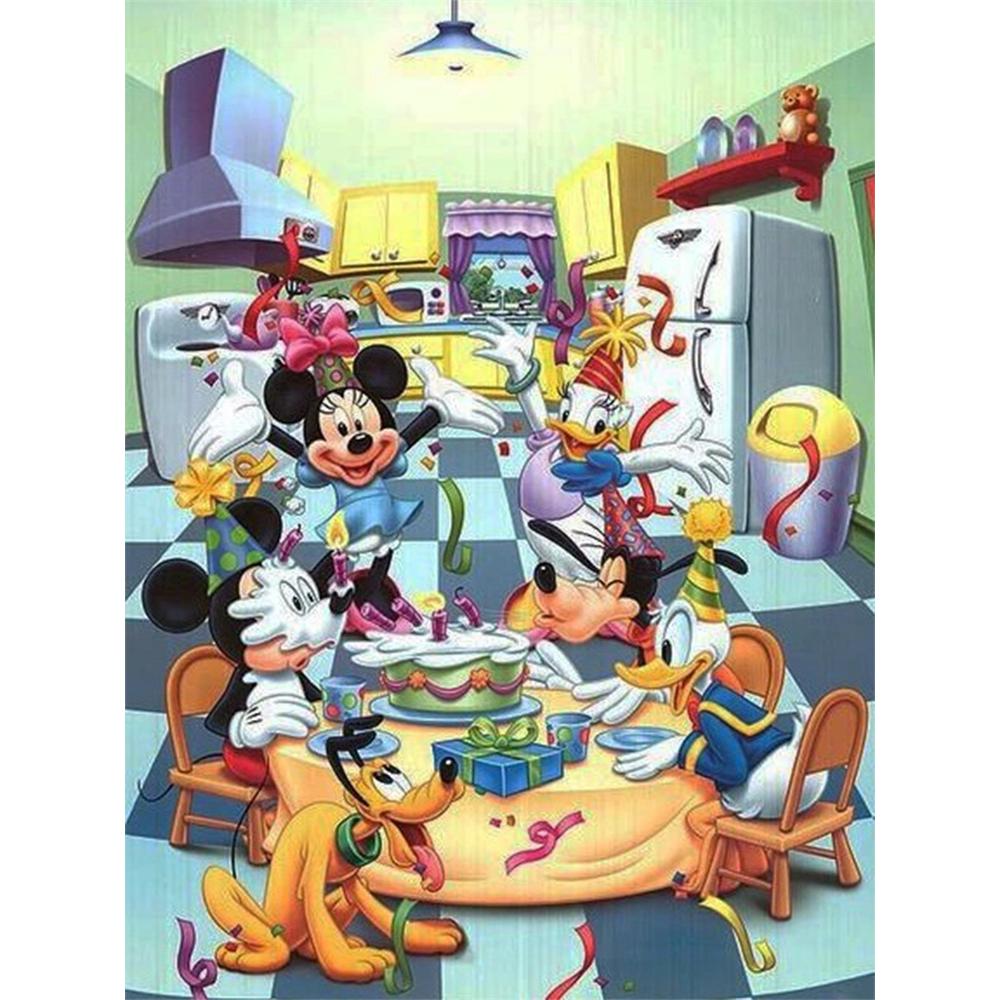 

Disney Diamond Painting Disney Mickey Family Birthday Party Illustration, 5D Diamond Painting Art Embroidery Cross Stitch Room Decoration Round 20x30cm