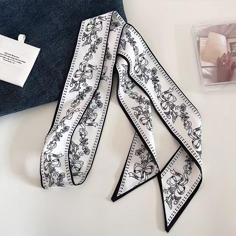 Polka Dot Narrow Scarf 100x7cm Women Ribbon Tie Headband for Bag Handle Decor and Choker Use