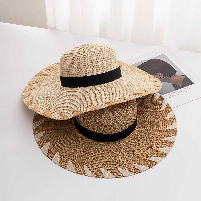 Wide Brim Imitation Lafite Straw Hat For Men And Women Foldable Beach Summer Face Shading Hat Jazz Cap Flat Top Hat Tassel Hat