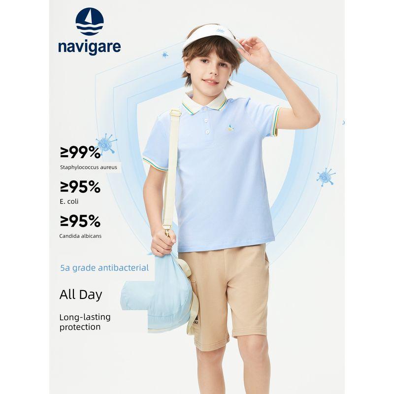 [5A Antibacterial] Navigare Italian Sailboat Boys' Polo Shirt Summer Thin Short-Sleeved T-Shirt Top