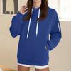 Women's Fashion Oversized Long-Sleeve Zipper Drawstring Solid Color Hooded Sweatshirt