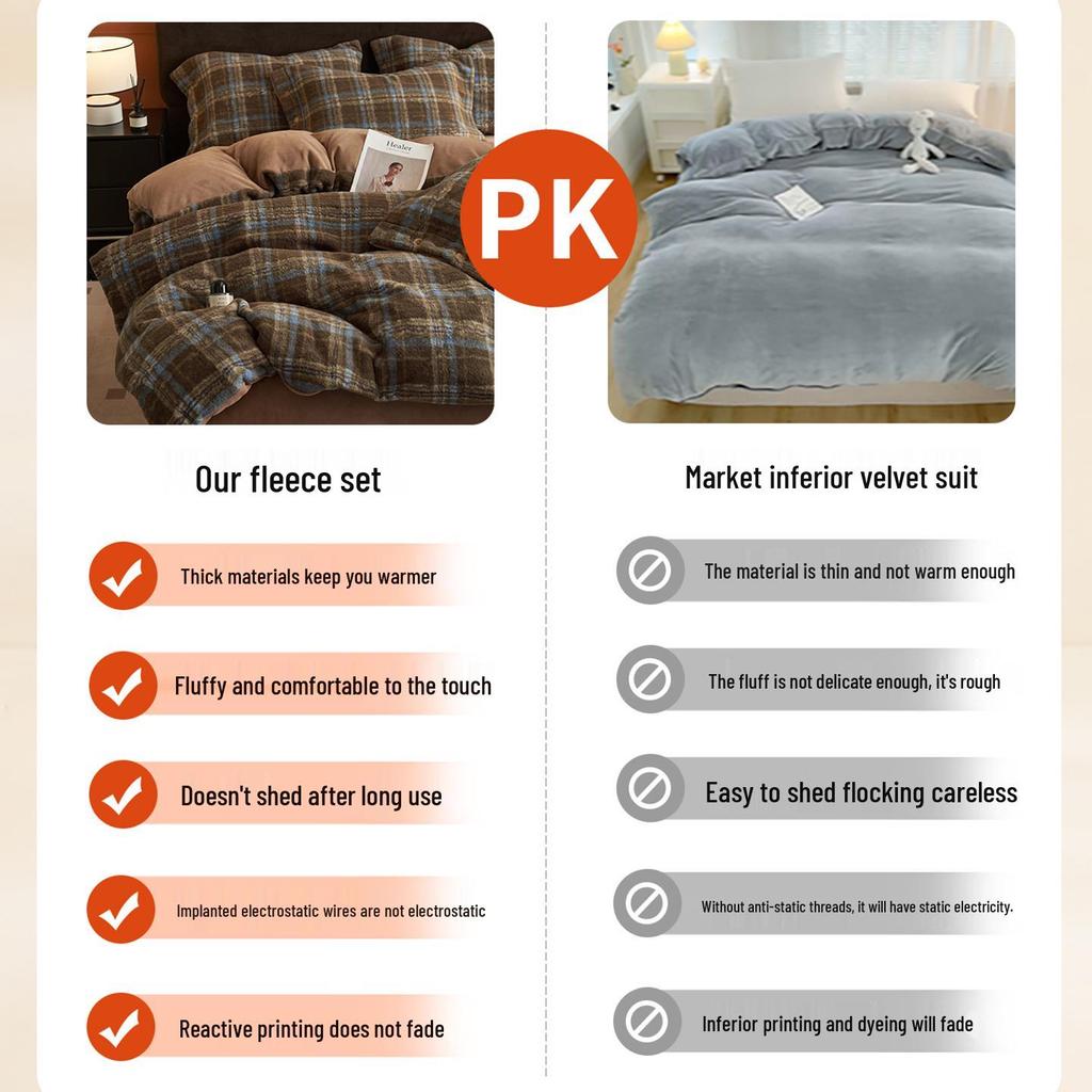 Class A Winter Thickened Milk Velvet 4-Piece Bedding Set: Double-Sided Fleece Duvet Cover, Coral Fleece, Mother and Baby Grade, Warm and Cozy