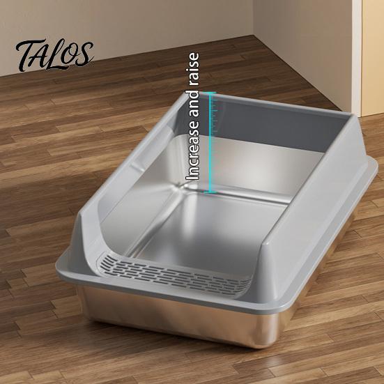 Odor Resistant Metal Litter Box Cat Box, Stainless Steel Kitty with High Sides, Anti-Leakage Large Design, Scoop Included, Non Stick for Indoor Cats,