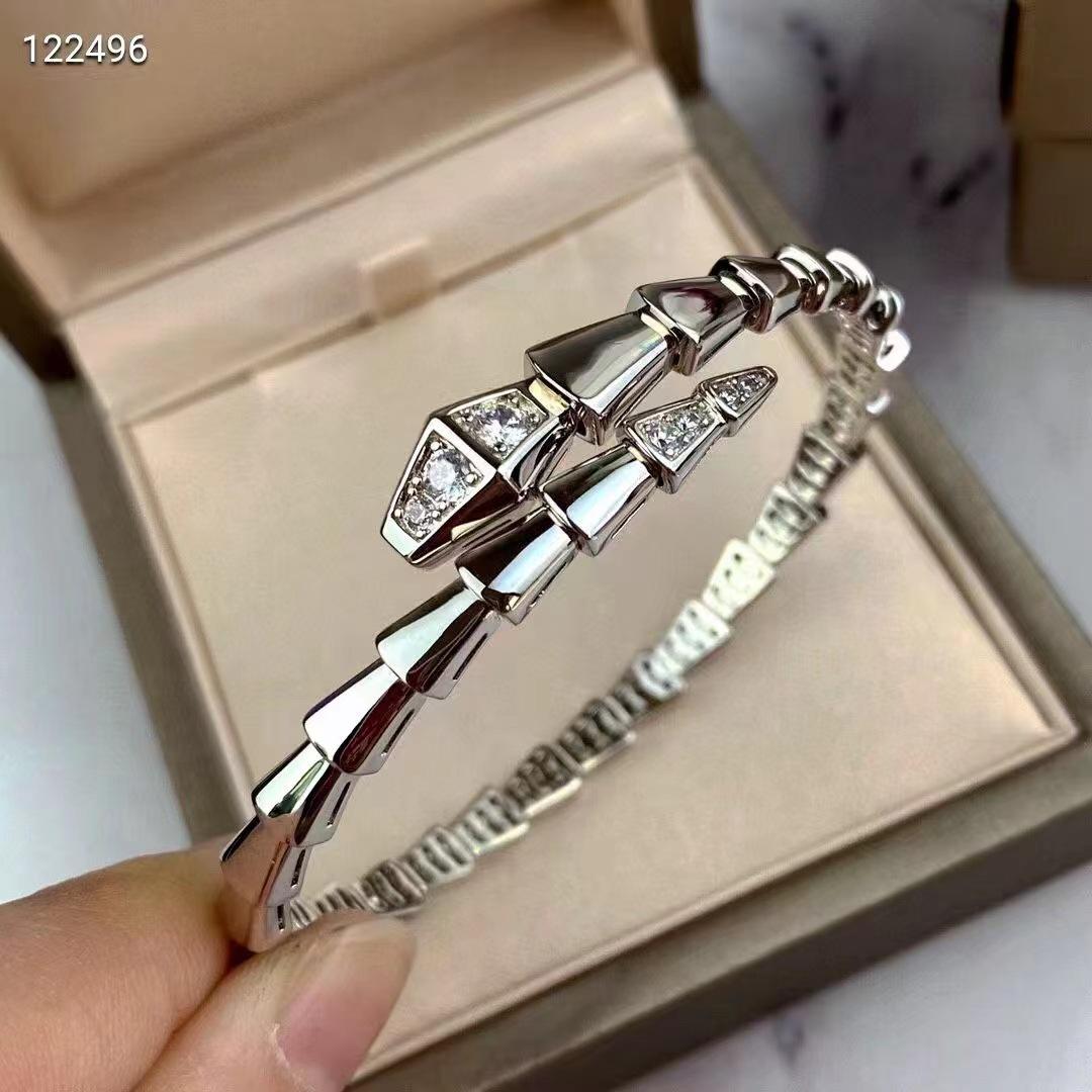 Full Diamond Snake Bone Bracelet Plated 18k Rose Gold Head and Tail Diamond No Diamond Opening Bracelet Fashion Versatile v gold