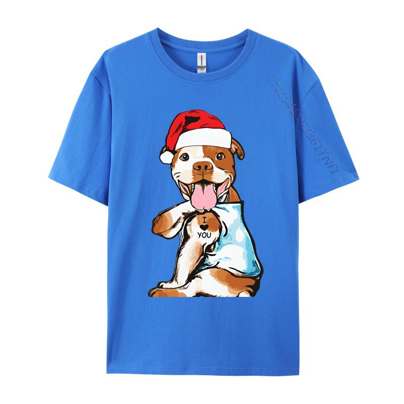 Cute Christmas Pitbull Dog Tshirts Vintage Top Tshirts Tops  Tees New Arrival Cotton Printed On Party Mens