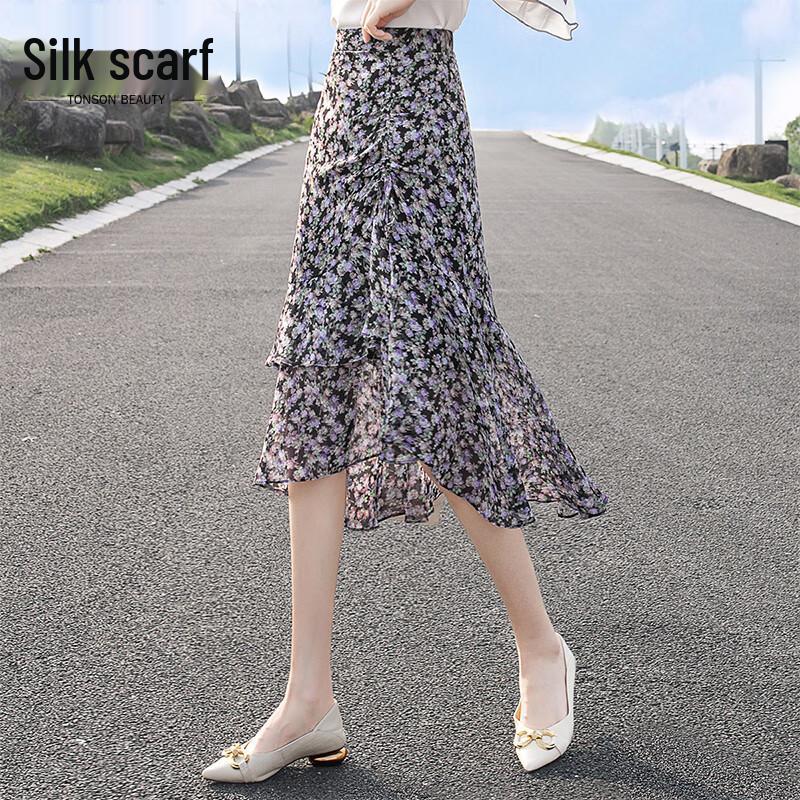 Women s Flowy High-Waist Floral A-Line Midi Skirt M