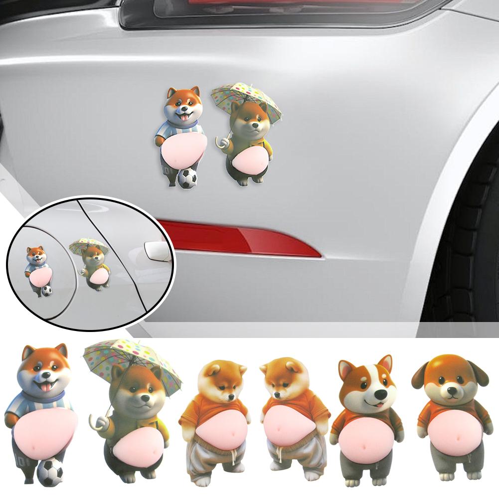 3D Shiba Inu Dog Belly Sticker - Cute Puppy Wearing Orange Outfit With Soft Pink Background Silicone Self-Adhesive