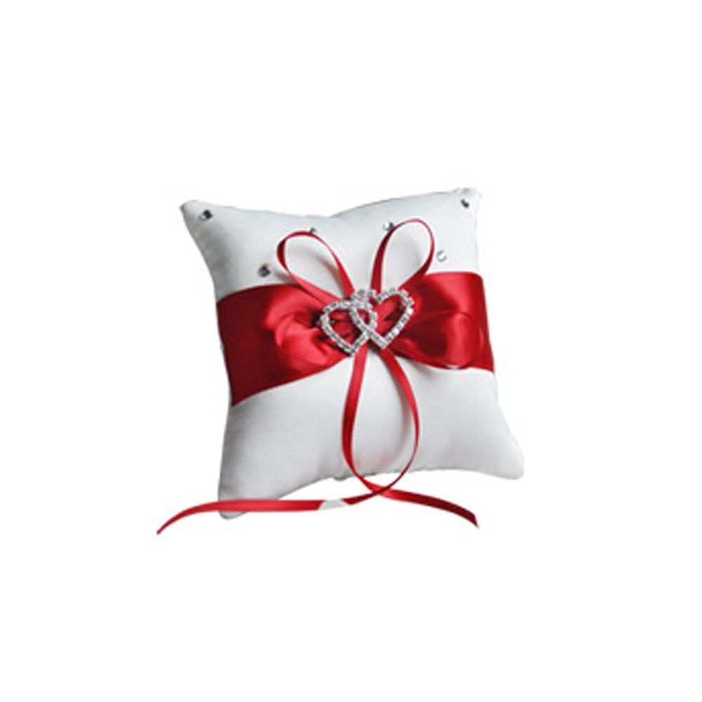 European Double Heart Ring Bearer Pillow Bowknot Ribbon Cushion  Home Wedding Bridal