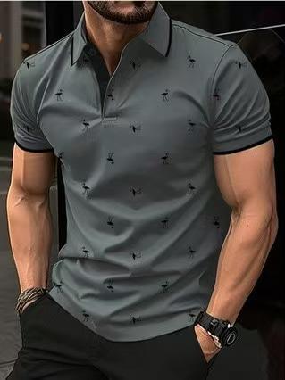 

Summer European and American Men s Fashion Personalized Printed Street Collar Short Sleeved Polo Top 3XL brick червоний колір