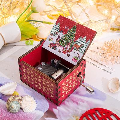 Hand Cranked Wooden Music Box Merry Christmas Music Box Christmas Office Home Decoration Ornaments Gifts Birthday Present