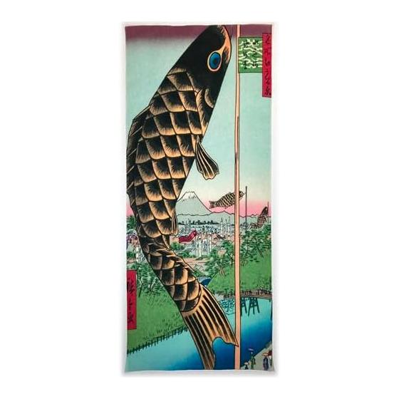 Ukiyo-e Tenugui Towel: Sudden Shower Over Shin-Ohashi Bridge and Atake by Hiroshige Utagawa, from One Hundred Famous Views of Edo. 100% Cotton,