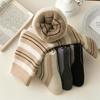 Women's Striped Terry Socks - Extra Thick, Warm, and Soft Mid-Calf Socks for Autumn and Winter