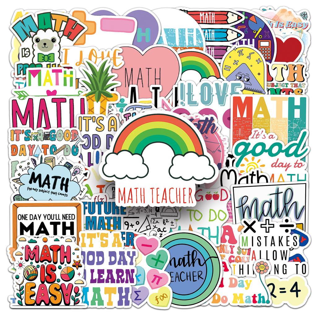 50 Math Doodle Stickers for Water Bottles Laptops Phone Cases Fun Cartoon Decals with English Slogans