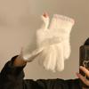 Cute Jelly Bean Fingerless Touch Screen Plush Five Finger Gloves for Women To Keep Warm in Winter and Velvet Thickened for Cycling Students