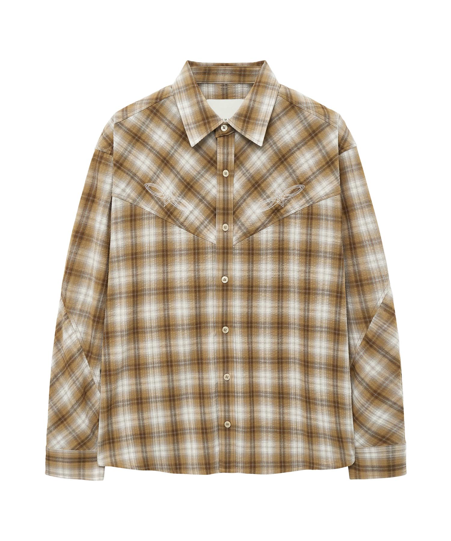 Un Gimmick Embroidered Check Shirt (Beige) Beige/M