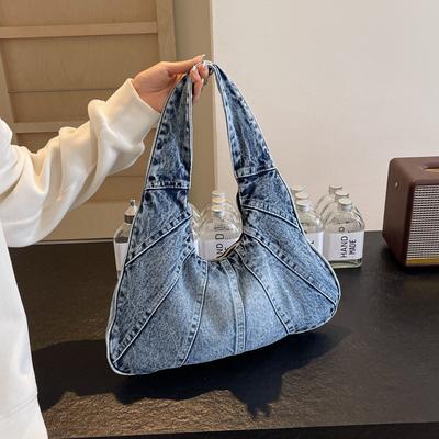 Denim Bag Women's 2025 New Armpit Bag Fashionable Splicing Large Capacity One Shoulder Hand Carrying Dumpling Bag