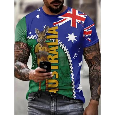 Summer Round Neck 3D Australia Flag Graphic Print Top Fashionable Casual Short Sleeved Men's T-shirts